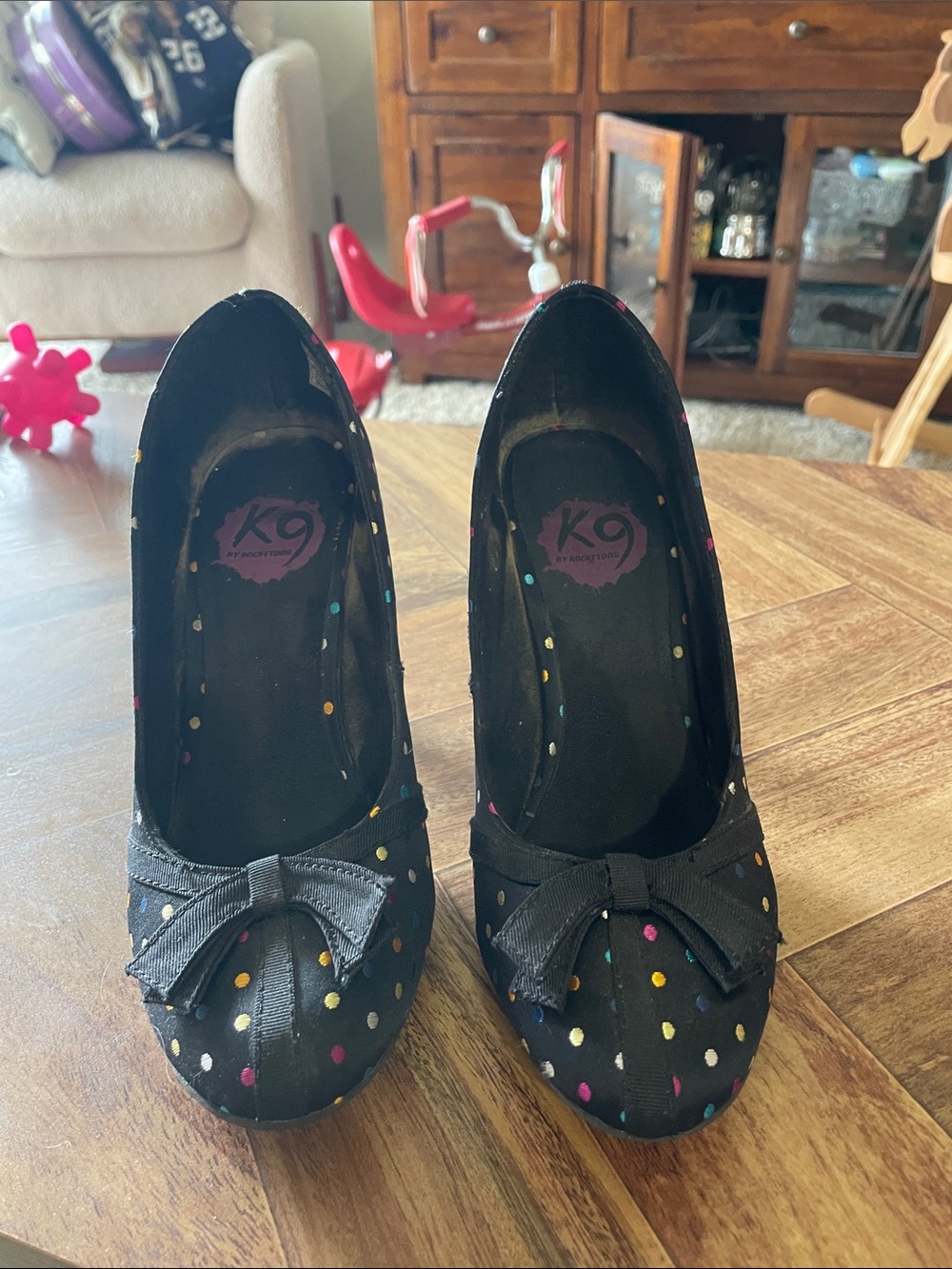 K9 Women's Black Polka Dot Bow Heels- Ine of my favorites from my closet